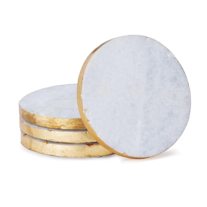 Thirstystone مجموعة 4 قطع من الحوامل الدائرية الطبيعية من الرخام الأبيض مع حواف ذهبية بقطر 4 إنش أنيقة وفاخرة وآمنة للأكواب الزجاجية - Image 1